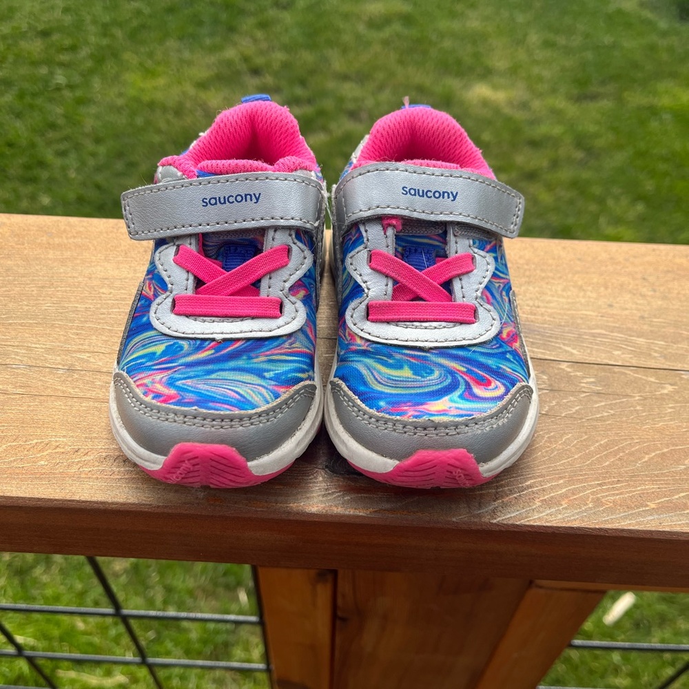 Saucony Pink and Blue Sneakers with Velcro Closure